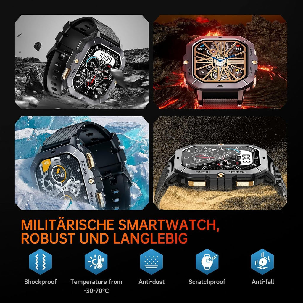 OUKITEL BT101 Montre Connectée Noire-Montre connectée militaire homme écran 2,02 pouces appel Bluetooth étanche tracker fitness 410mAh plus de 100 modes sportifs compatible Android iOS