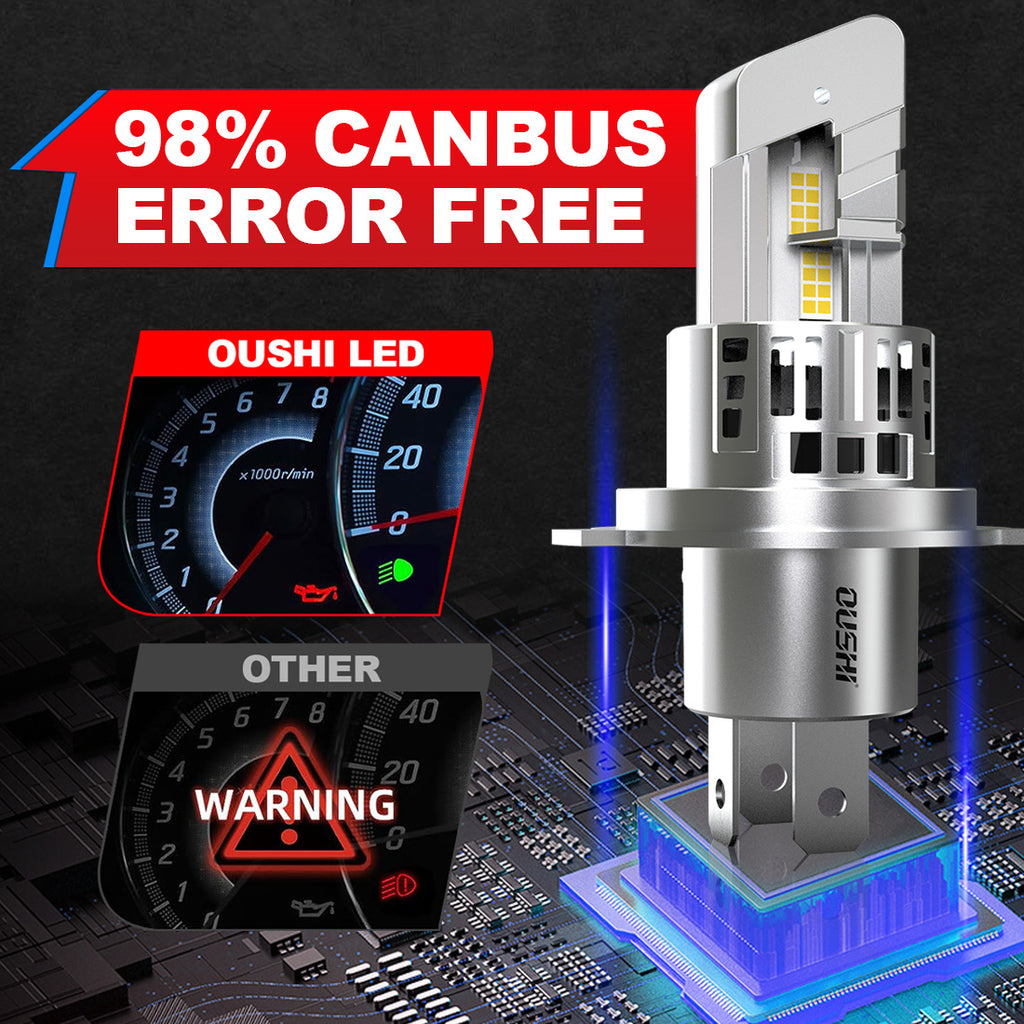 OUSHI Ampoules LED H4 de projecteur, amélioration de 600 %, 6500 K blanc xénon, format 1:1 mini, 30 000 lm, plug & play, ampoule HB2 9003 faisceaux hauts et bas