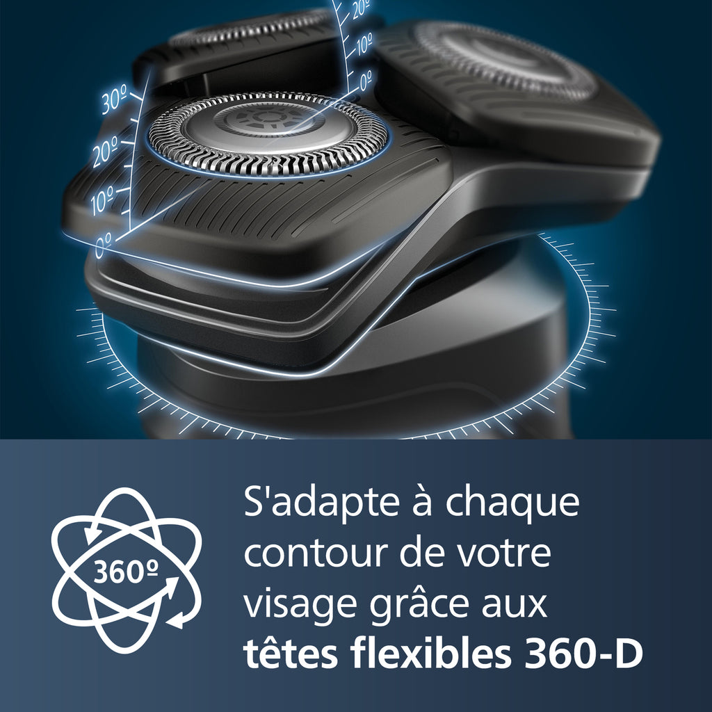 Philips Series 5000 S5885/50 Rasoir électrique avec lames SteelPrecision, capteur Power Adapt, têtes flexibles 360°, tondeuse rétractable, rasage humide & sec - Noir