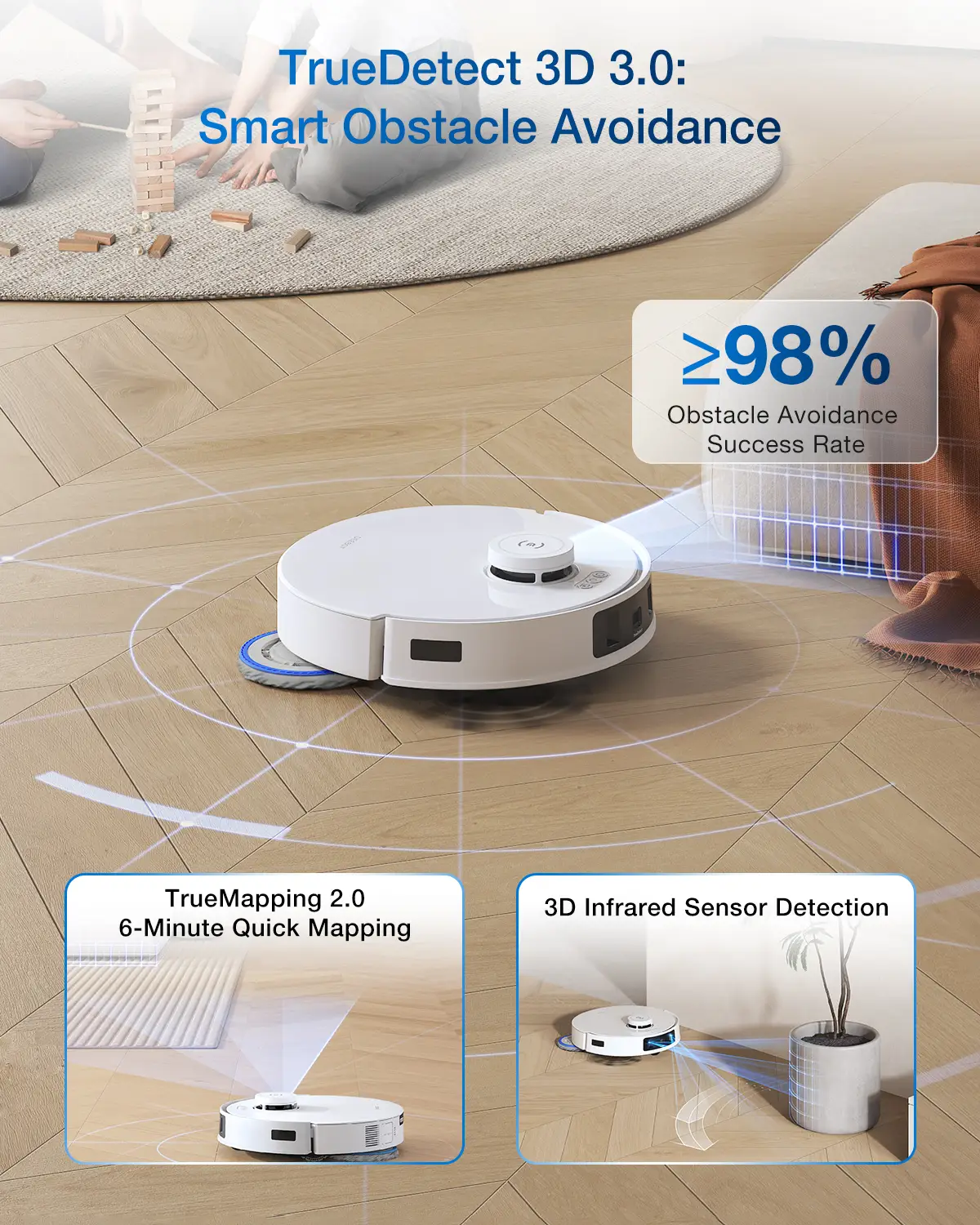 ECOVACS DEEBOT T30C Pro Omni GEN 2 Robot aspirateur et laveur, Puissance d'aspiration 15 400 Pa, Station de vidage automatique, Séchage à l'air chaud, Autonomie 200 min