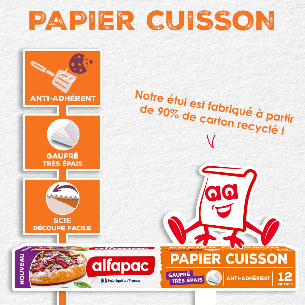 ALFAPAC Papier Cuisson Gaufré Extra Épais Antiadhésif Rouleau 12 m x 29 cm