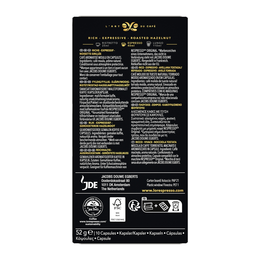 L'OR Café Capsules Saveur Noisette Intensité 6 Compatibles Nespresso® la boîte de 10 capsules