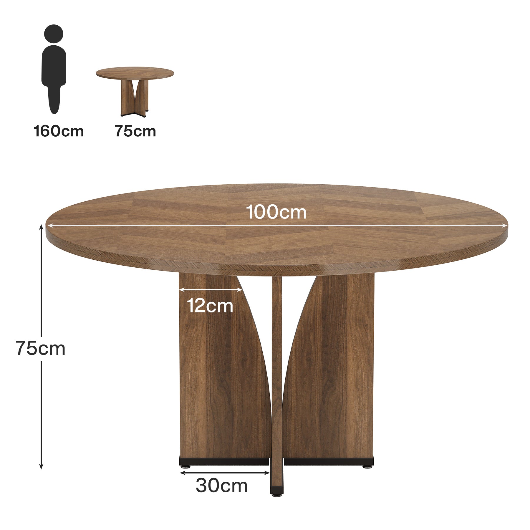 TRIBESIGNS Table ronde rustique pour 4 personnes marron - 100 cm