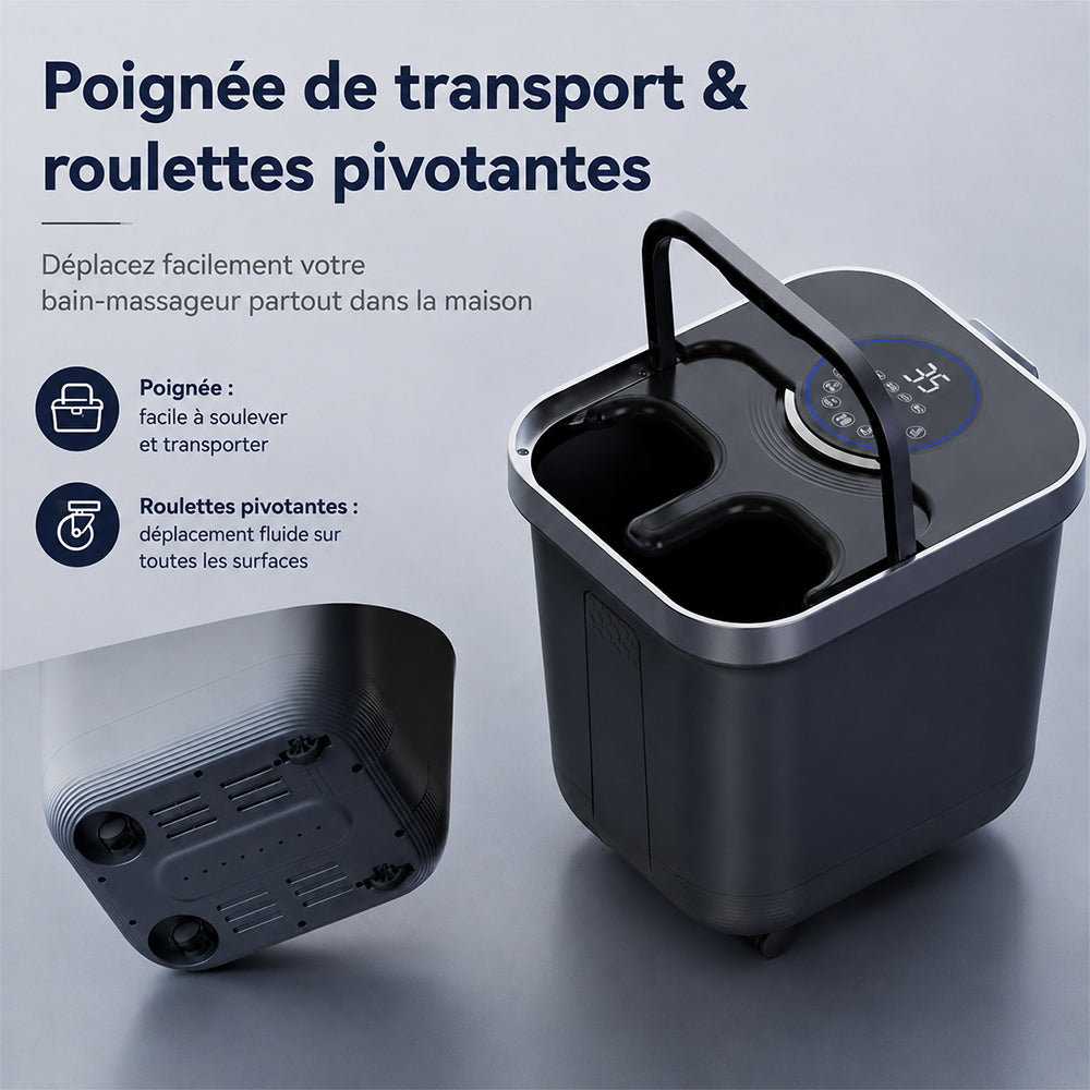 KASJ Z201 Bain de pieds massant électrique avec 6 rouleaux rotatifs & 2 points d'acupression à mouvement vertical – Stérilisation UV, Bassin profond pour bain de mollets, Chauffage réglable, Minuterie & roues faciles à déplacer pour soulager le stres