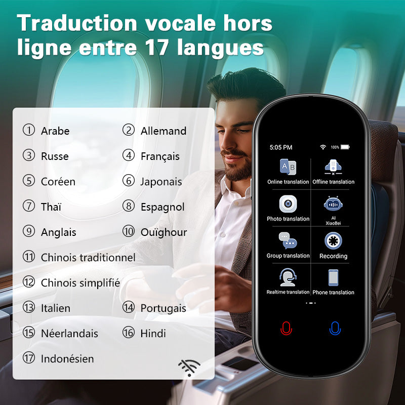 Rexsun Traducteur vocal intelligent, traduction en ligne 139 langues et traduction hors ligne 17 langues, Z2, aspect métallique gris