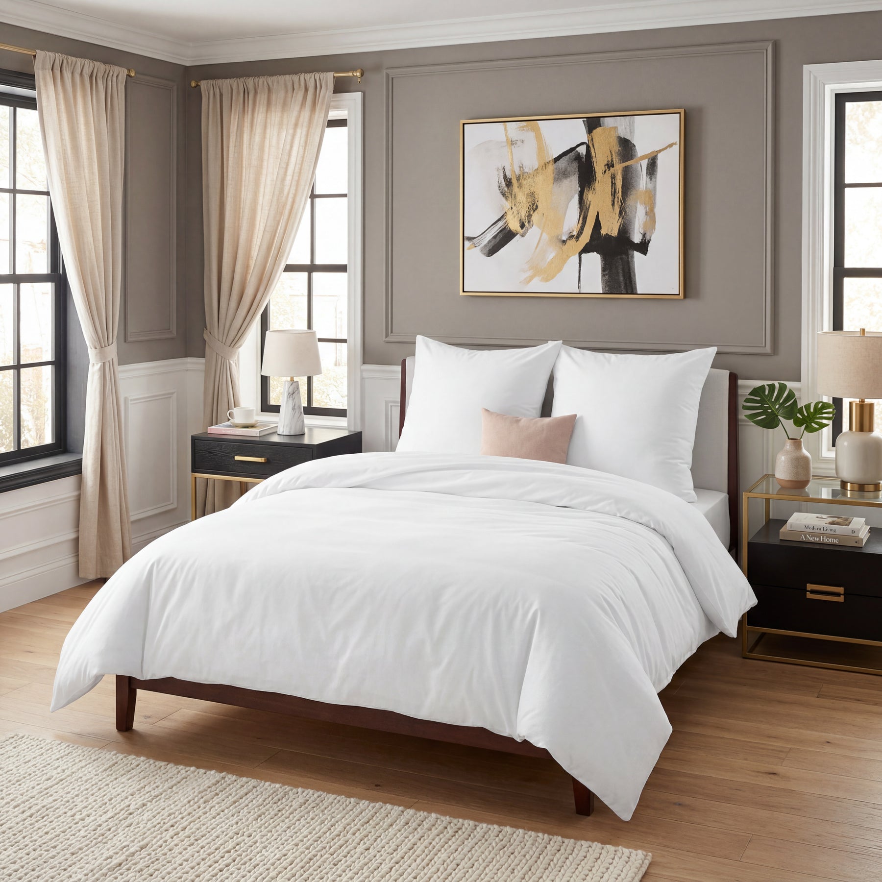 Parure de lit 200 x 200 cm, blanc, housse de couette 200 x 200 cm avec taie d'oreiller 80 x 80 cm, microfibre, pour lit double avec fermeture éclair, 90 % polyester