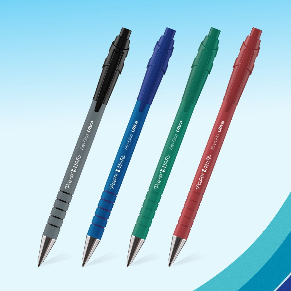Paper Mate Flexgrip Ultra stylo bille rétractable | pointe moyenne (1,0 mm) | couleurs assorties | lot de 4