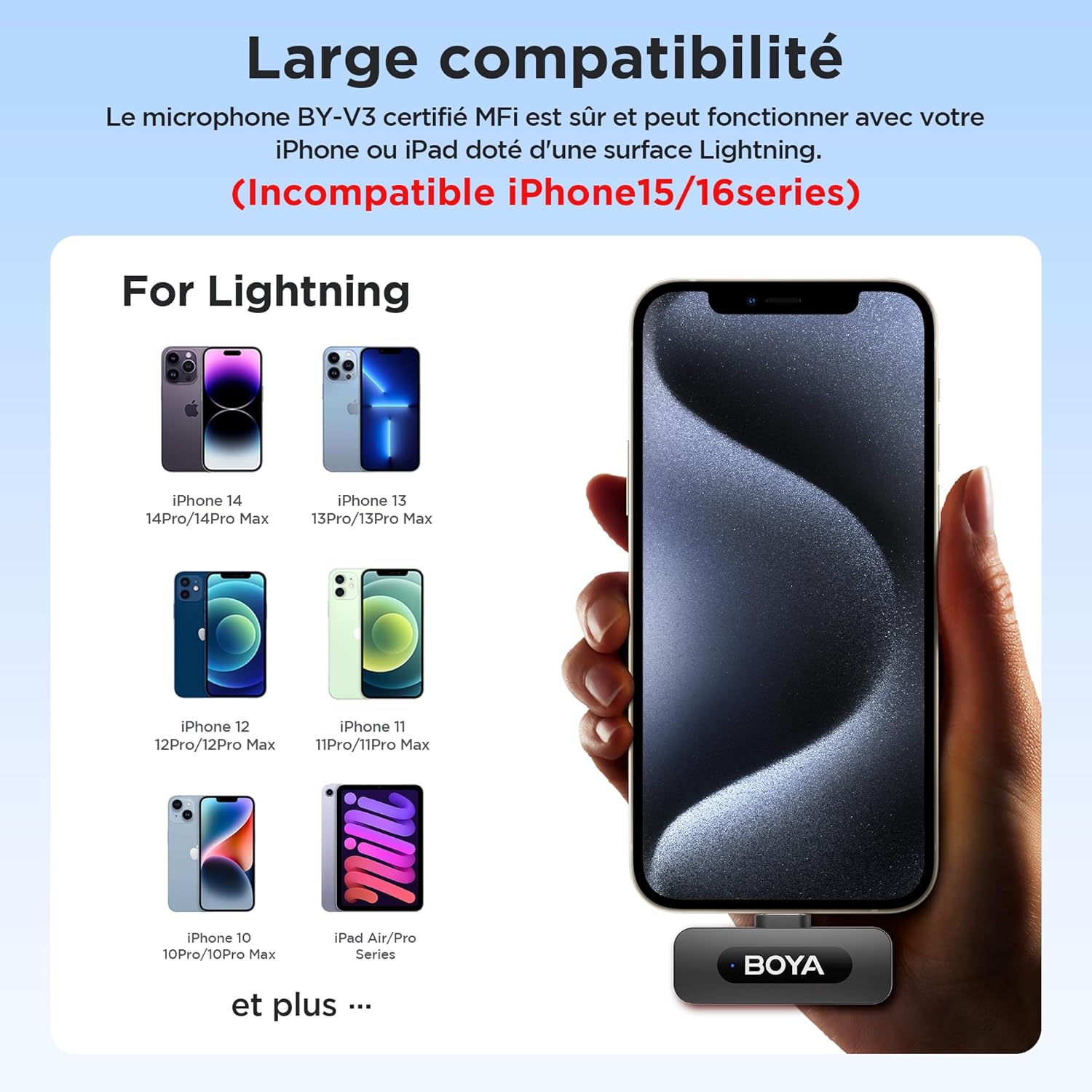 BOYA BY-V20 V2.0 Microphone sans fil USB-C pour iPhone 16/17, Android avec Réduction du bruit en un clic, Autonomie 9 h 2 TX+1 RX