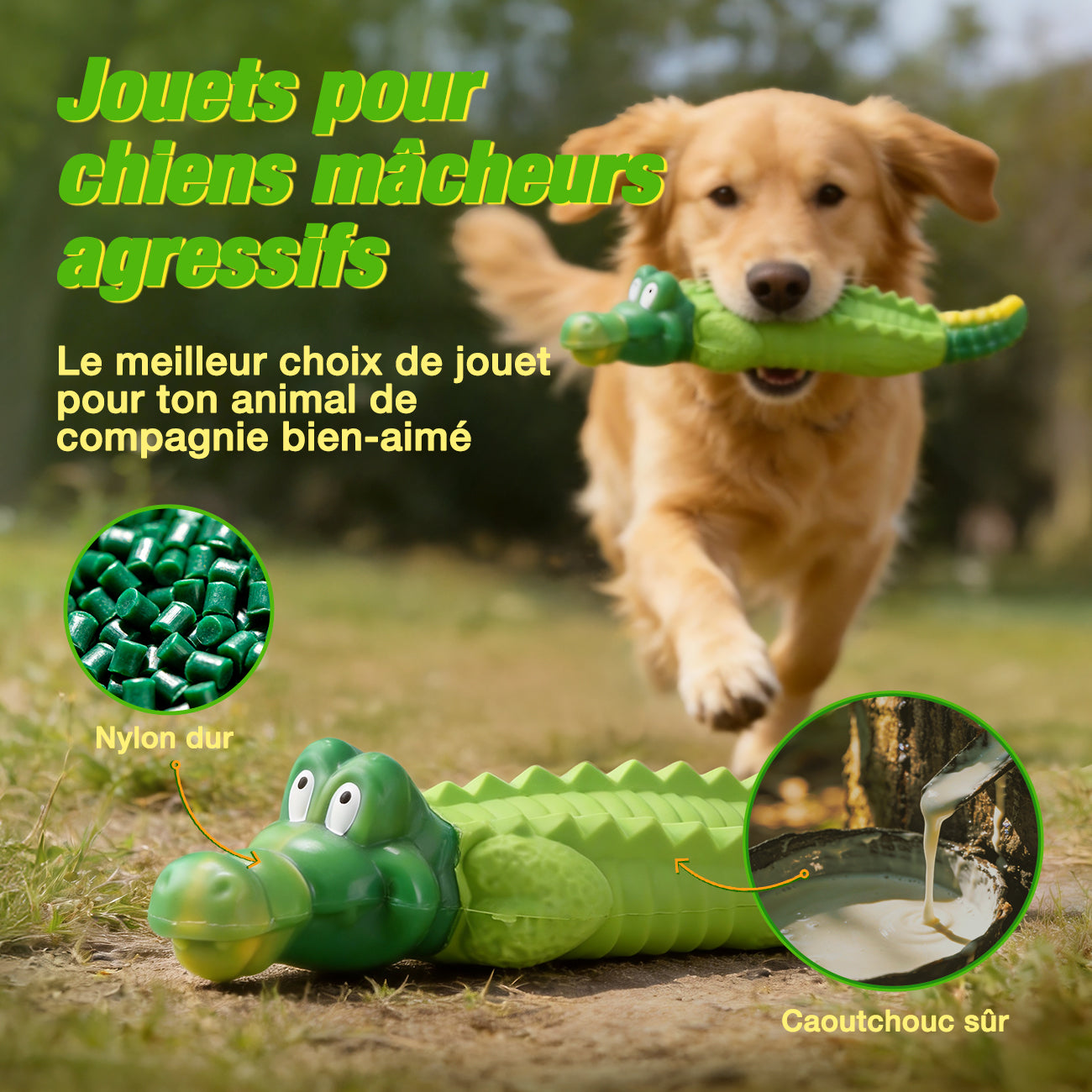 Blinkit Jouet à mâcher interactif résistant aux morsures pour chiens moyens et grands, Caoutchouc naturel et nylon, Structure double couche, Convient au rapport