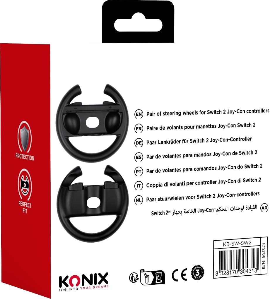 Konix Paire de volants de course pour manettes Joy-Con Nintendo Switch 2 - Plastique - Noir