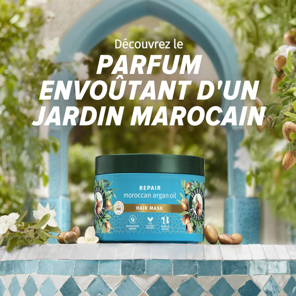 HERBAL ESSENCES Routine de réparation à l'huile d'argan avec shampooing 250 ml, après-shampooing 200 ml & masque 500 ml