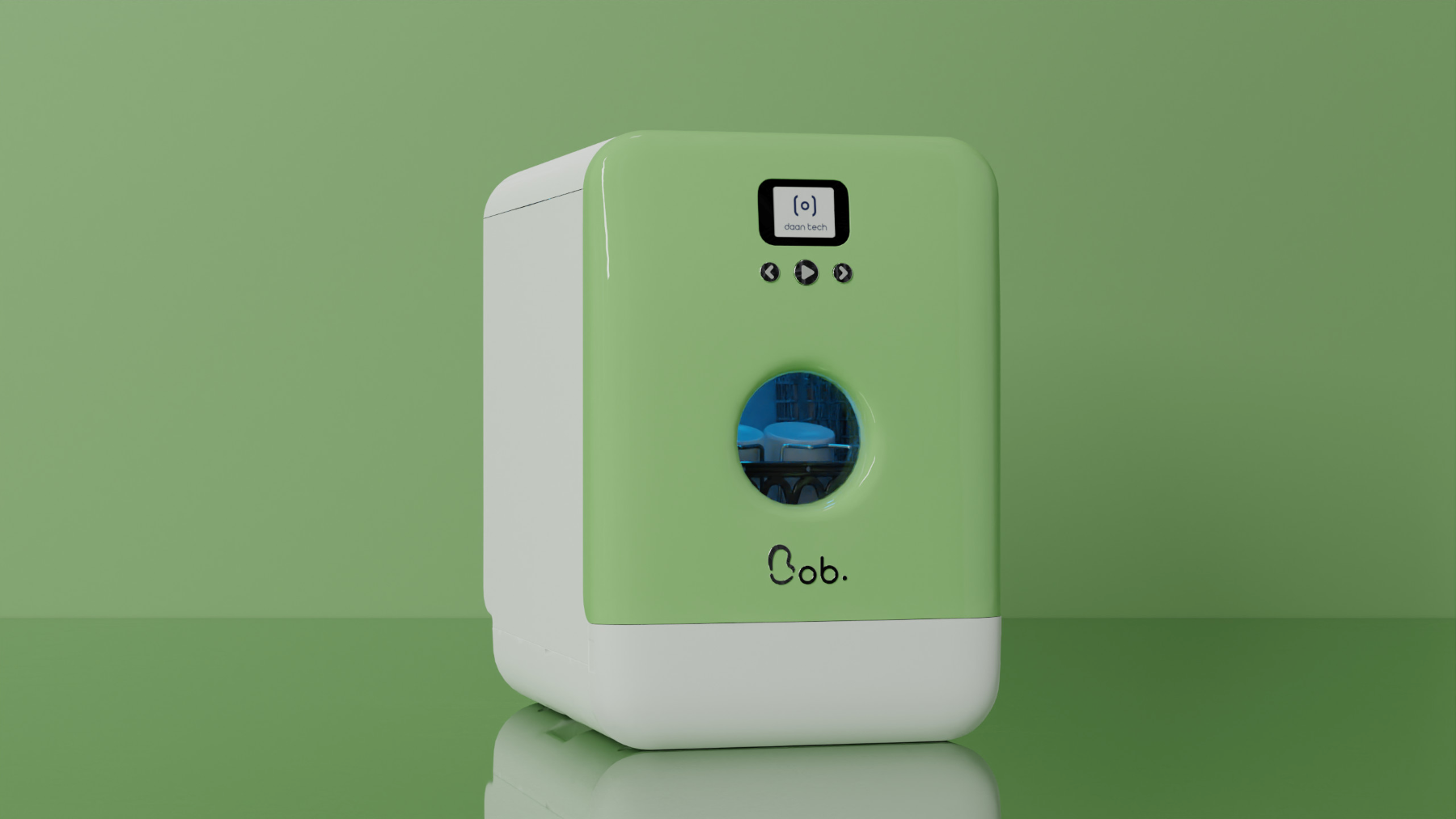 Bob Mini Lave-vaisselle compact écologique 3 couverts 34cm – Vert amande/Blanc neige