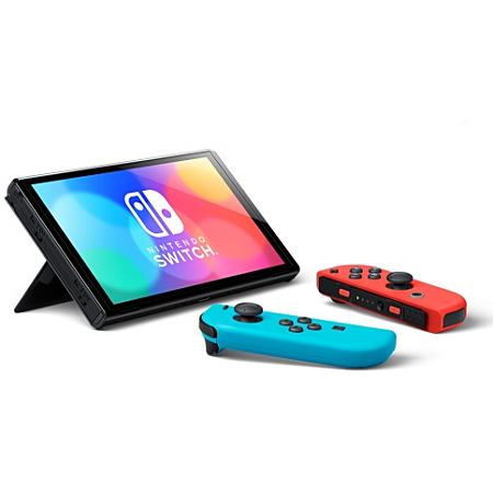 Nintendo Switch (modèle OLED) avec paire de Joy-Con bleu néon / rouge néon - Version EU