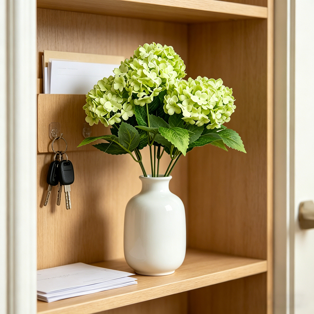 Yuejia 1 pièce fleur d’hortensia artificielle en soie à 7 têtes 13 po/33 cm pour arrangement floral salon chambre mariage, décoration florale artificielle, vert