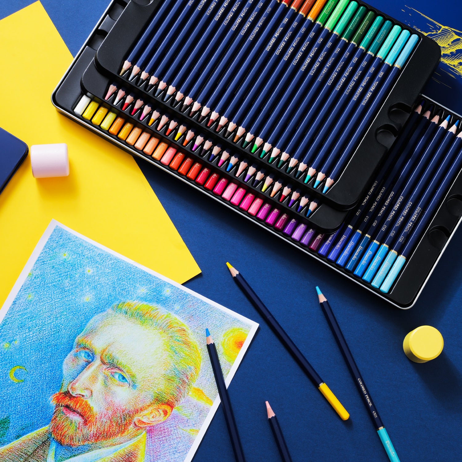 Deli Crayons de couleur Finenolo, boîte en métal, coffret de 72 couleurs