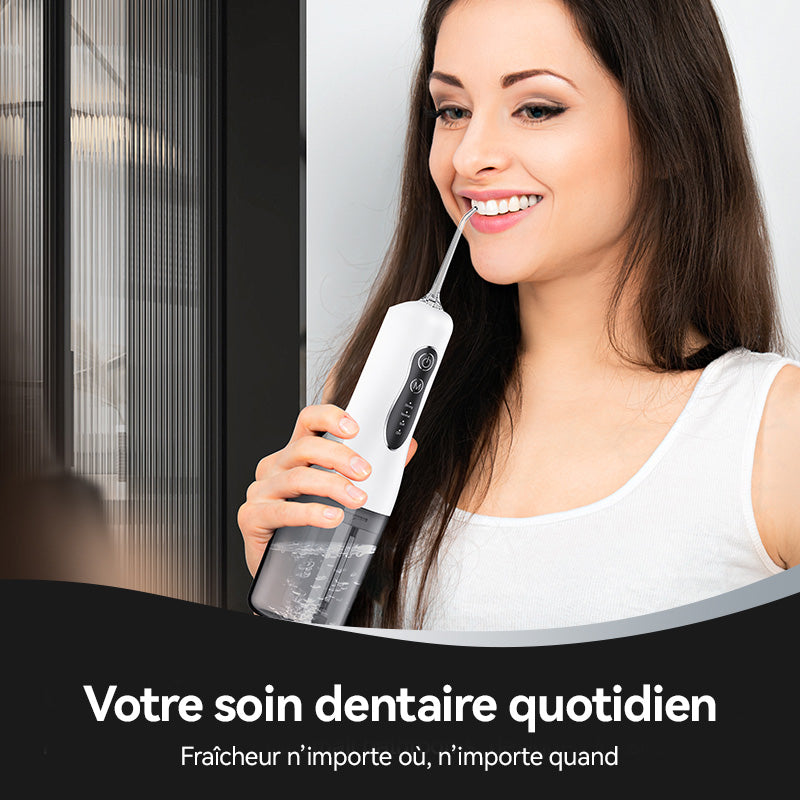 Sunluxy Hydropulseur Dentaire Portable Sans Fil, 140 PSI, Flux d’eau Pulsé Haute Pression, 4 Modes, Réservoir d’eau Amovible 260 ml, Autonomie de 50 Jours