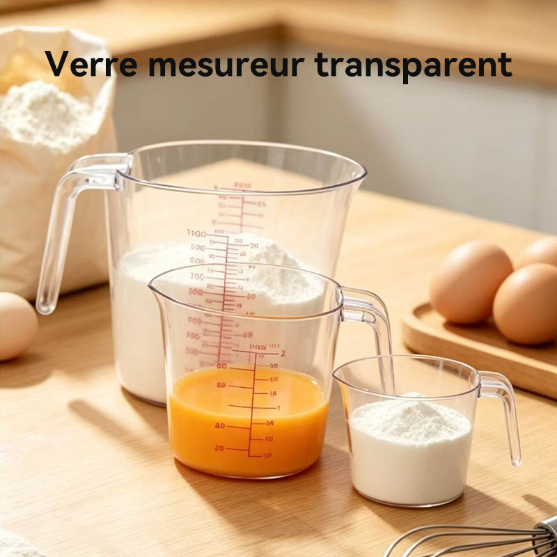 JORDAN&JUDY Lot de 3 verres doseurs transparents, gradués pour la pâtisserie, 250 ml*1 + 500 ml*1 + 1000 ml*1