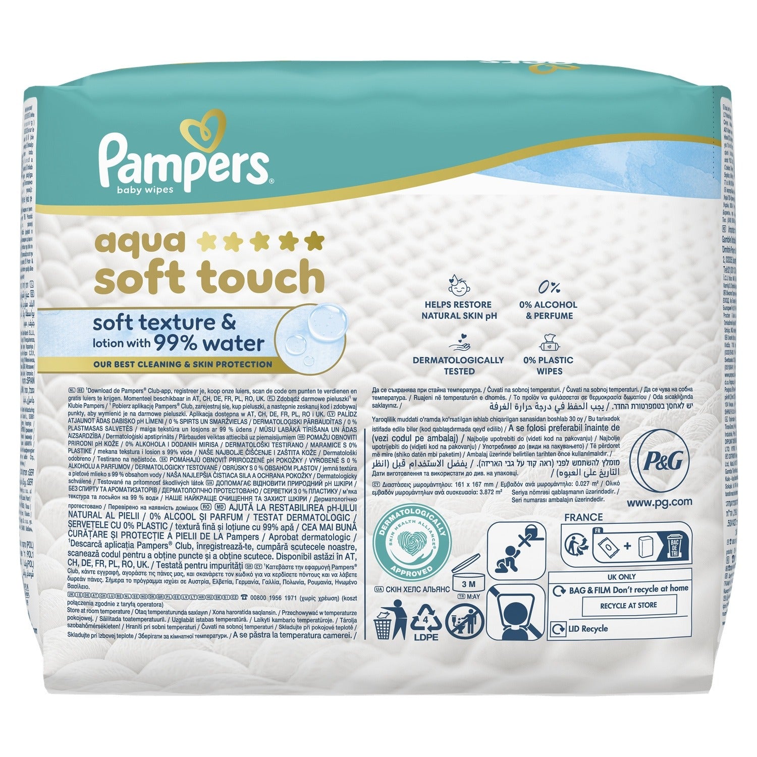 PAMPERS Lingettes Bébé Aqua Soft Touch - 3 x48 lingettes