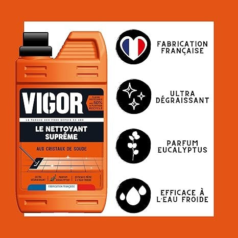 VIGOR Supreme Nettoyant sols enrichi aux cristaux de soude Pin 1 L