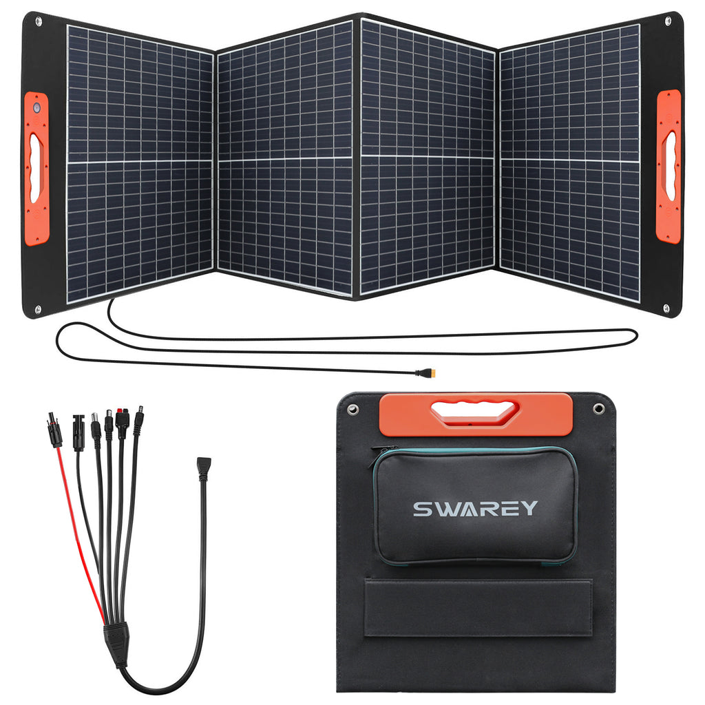 SWAREY 100W Panneau Solaire Pliable, Chargeur Monocristallin USB-C 60W avec Ray Tracing, Compatible avec Station d'Énergie, Téléphone, Tablette, Ordinateur, Camping, VR, Urgence Extérieure
