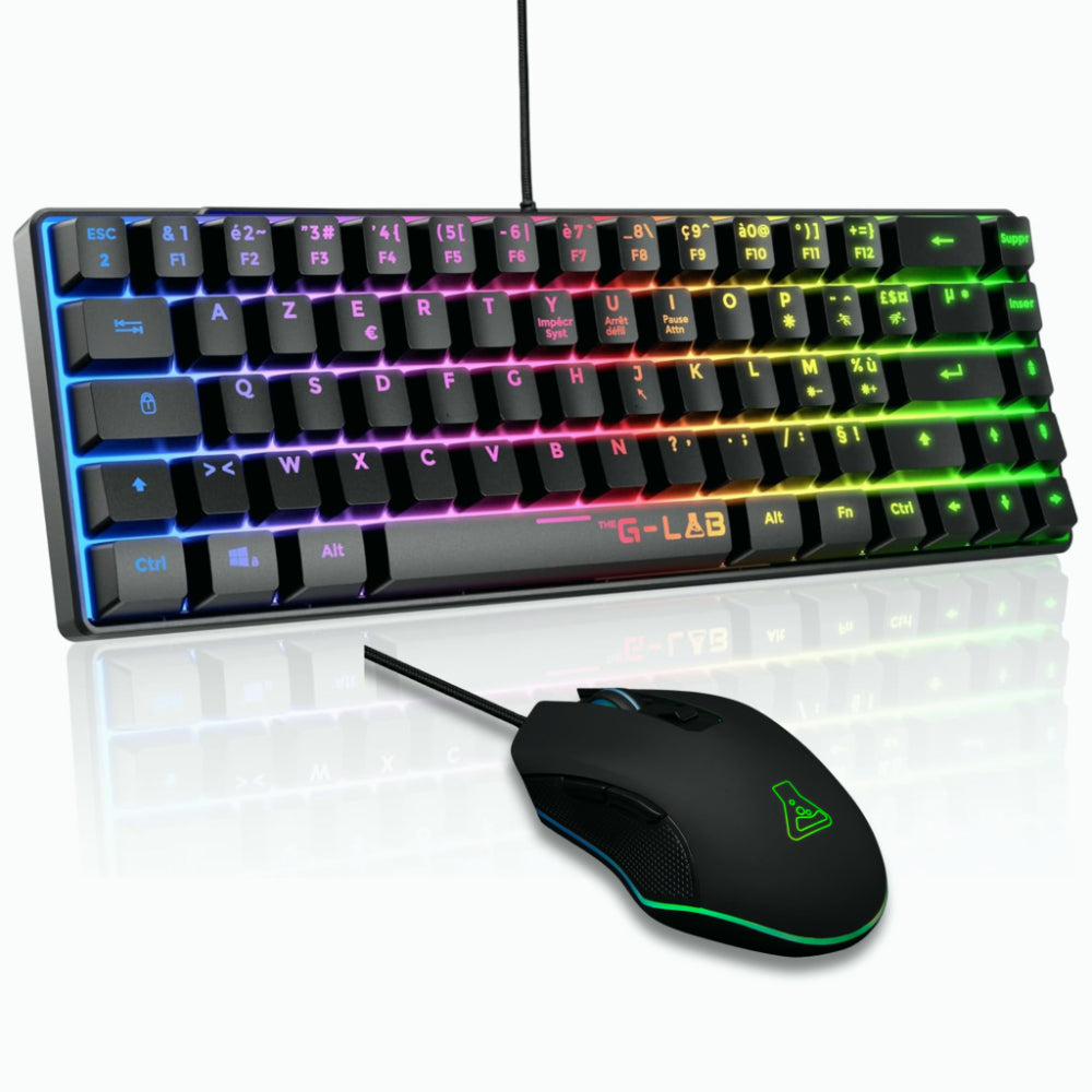 THE G-LAB Hydrogen Combo Set Clavier et Souris Gaming Filaire - AZERTY, 7200 DPI, 6 Boutons - Noir