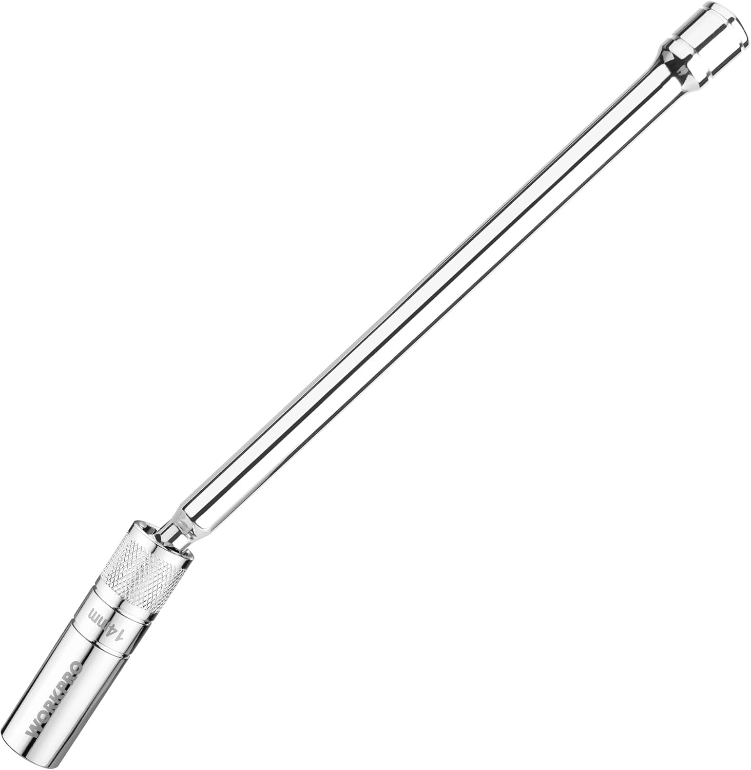WORKPRO 14 mm Douille magnétique pour bougie d'allumage, 3/8" de couple x 100 mm acier Cr-V trempé, Forte fixation magnétique, Conception pivotante à 360°