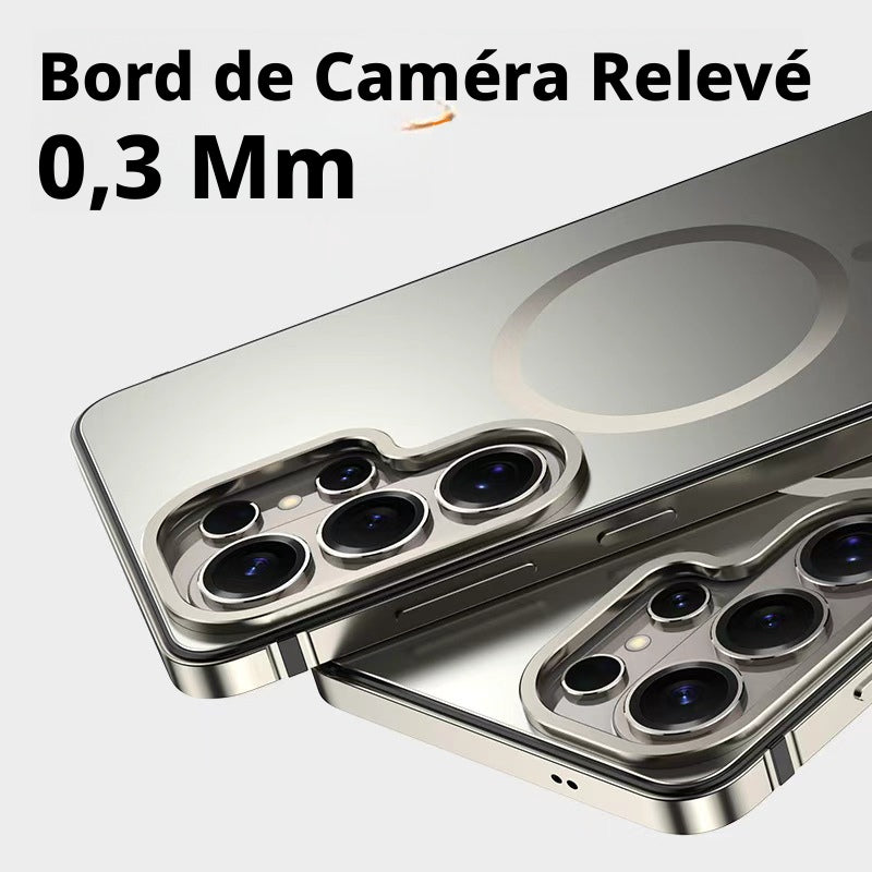 Coque pour Samsung Galaxy S26 Ultra, cadre en alliage, couleur originale, anneau magnétique, noir, 1 pièce