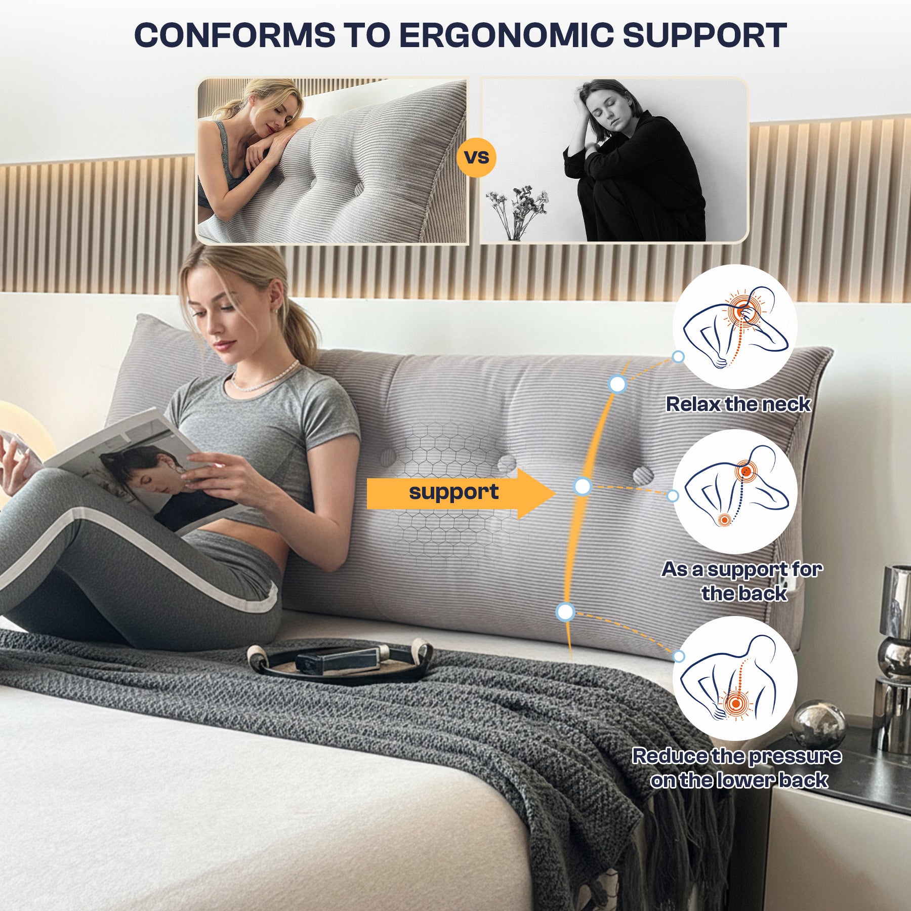 LeBonsoir Coussin d’appui - coussin de lecture pour lit et canapé, coussin en forme de dôme, galette d’appuie-dos pour mur, coussin d’assise, coussin mural