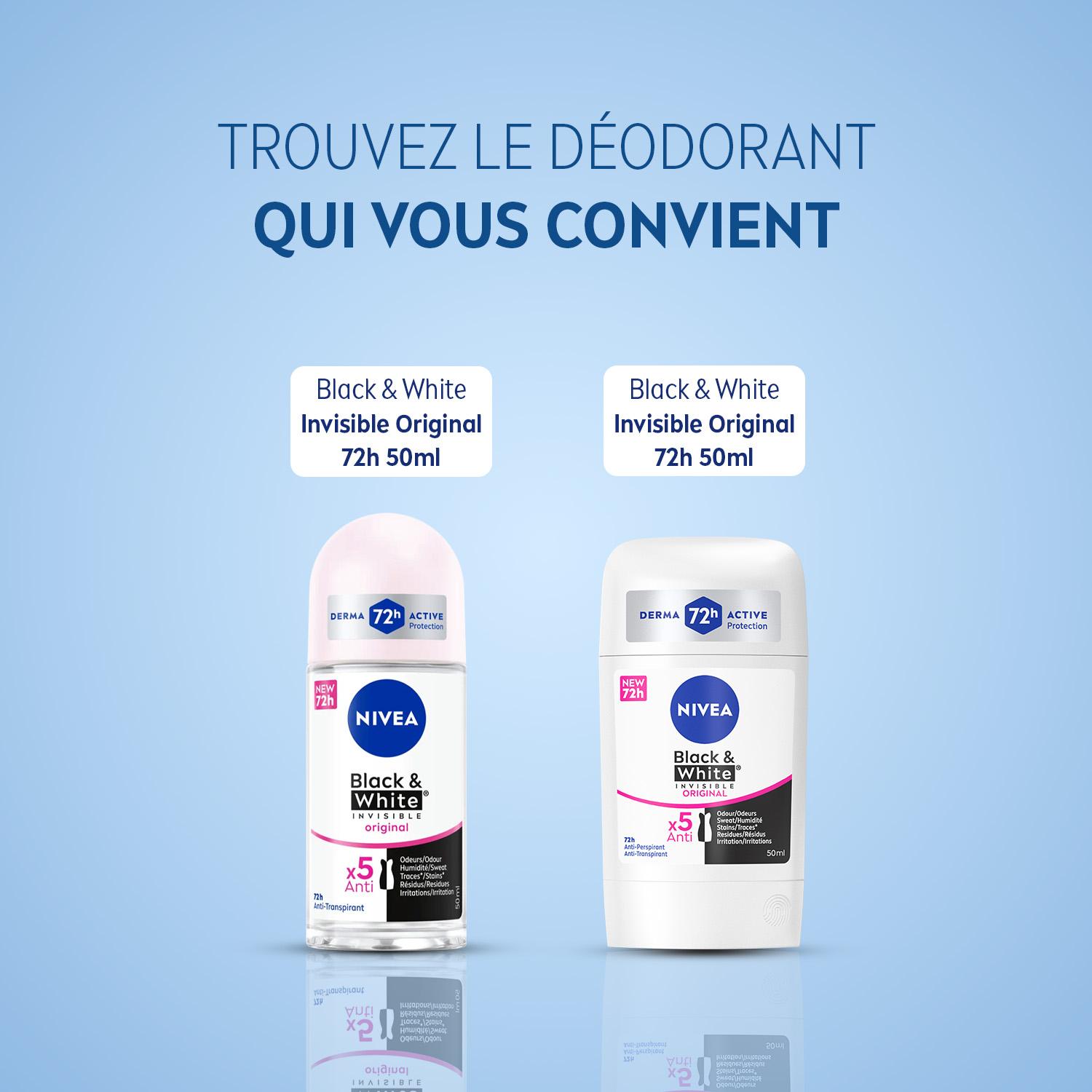 NIVEA Déodorant Femme Aisselles Black & White Original Protection 72h Stick 50ml