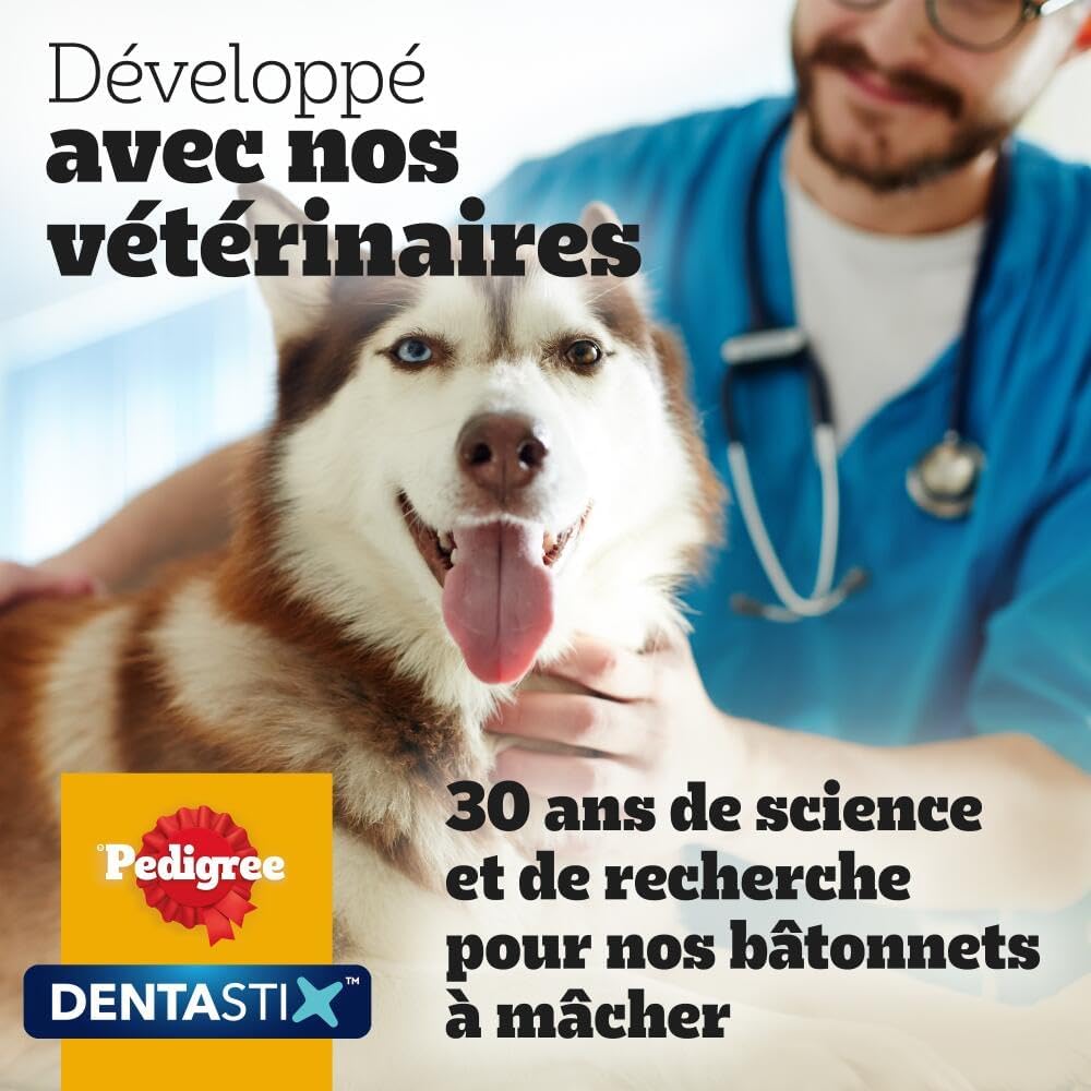Pedigree DENTASTIX 56 Bâtonnets à Mâcher pour Grand Chiens 25kg+, 8 Sachets de 7, Saveur Poulet et Bœuf, Détartrage Dentaire Chien, Soins Dentaires pour Chien