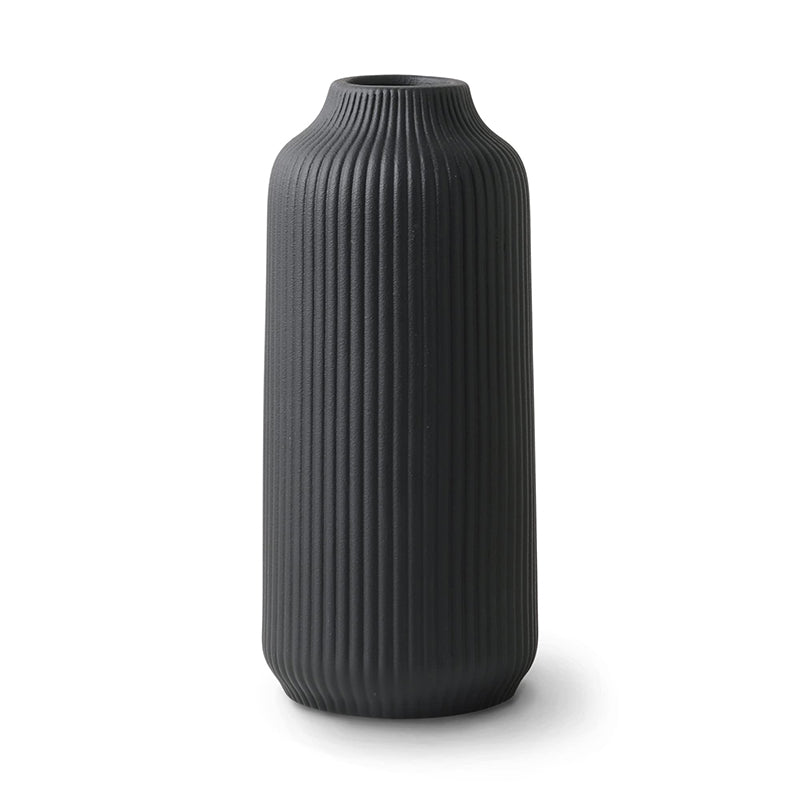 Yuejia 1 pièce Petit vase en céramique noir mat avec rainures 8,26 po/21 cm - Pour herbe de la pampa, décoration bohème, fleurs fraîches, fleurs séchées, table à manger, bureau