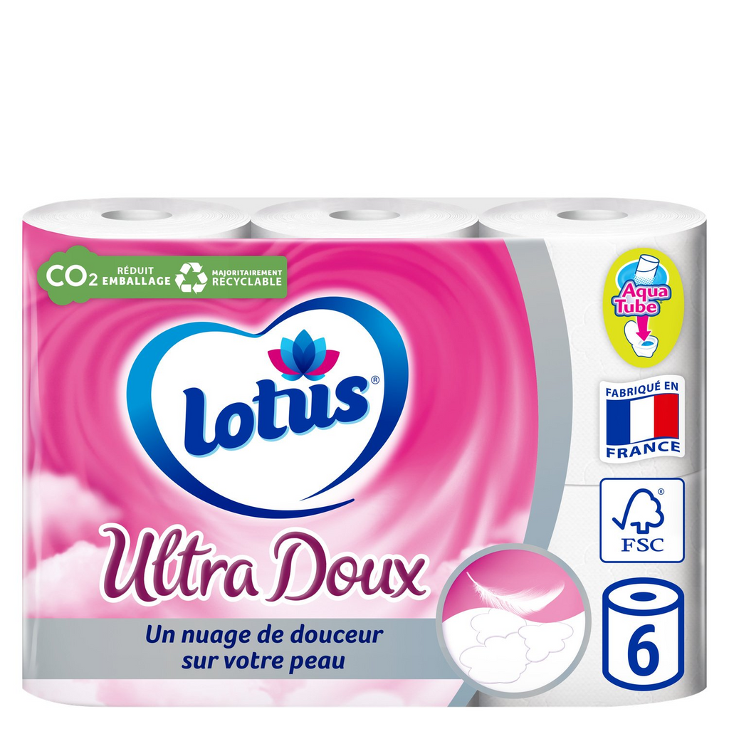 Lotus Pack de Papier Toilette Ultra-doux Moelleux Aqua-Tube 6 Rouleaux Relax