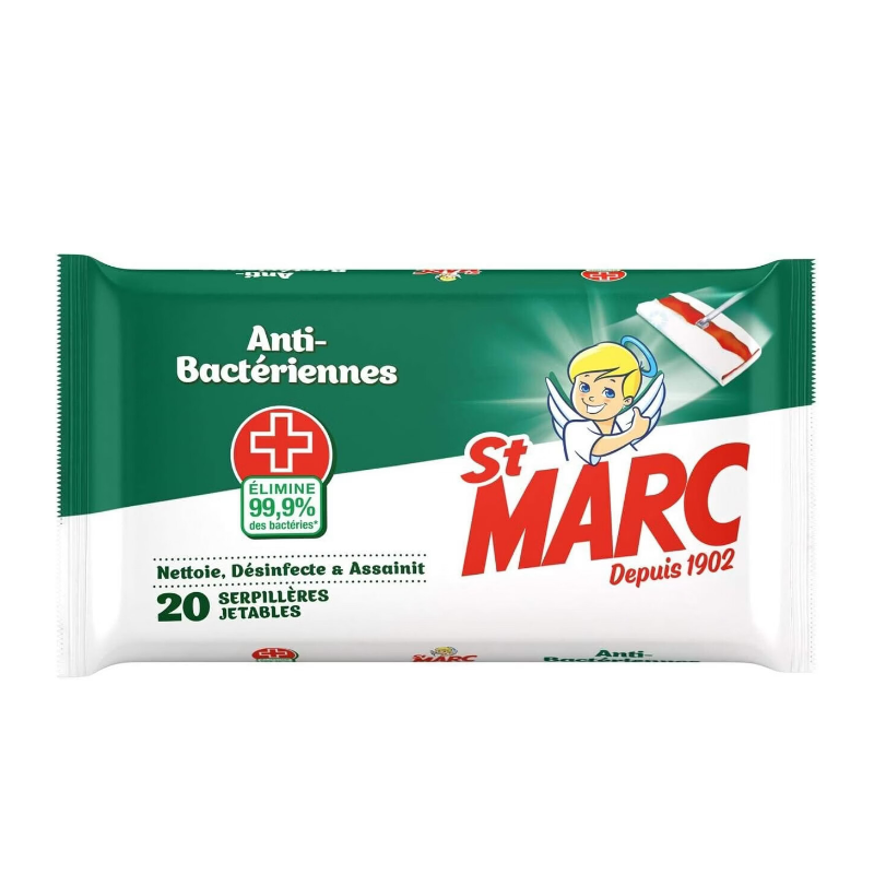 ST MARC Serpillères jetables Imprégnées Anti-Bactériennes - 20 Serpillères