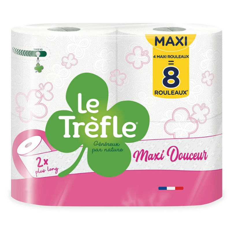 LE TRÈFLE Maxi Douceur Papier Toilette Certifié FSC, Maxi Rouleaux, 8 Rouleaux
