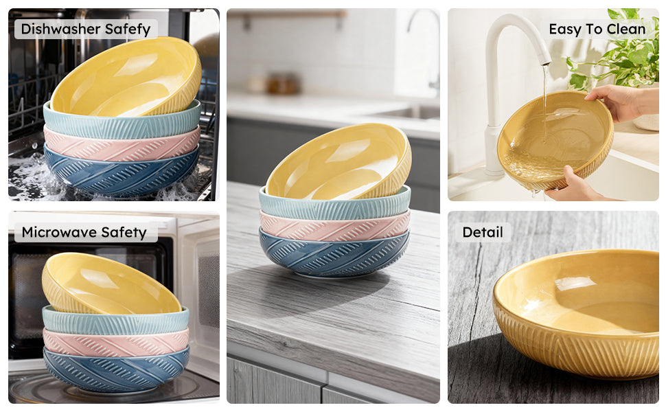 Dafuceramic bol alimentaire en céramique / bol à salade / bol à pâtes de 8.5 pouces, 36 onces, lot de 4, robuste et empilable, convient pour les cadeaux de pendaison de crémaillère et de fêtes