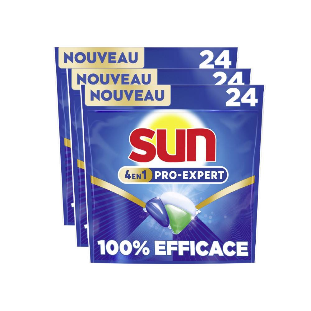 Sun Pro Expert Capsules Lave-vaisselle 4-en-1 CLEANBOOST Poudre & Gel 3 x 24 Capsules (= 72 Capsules)