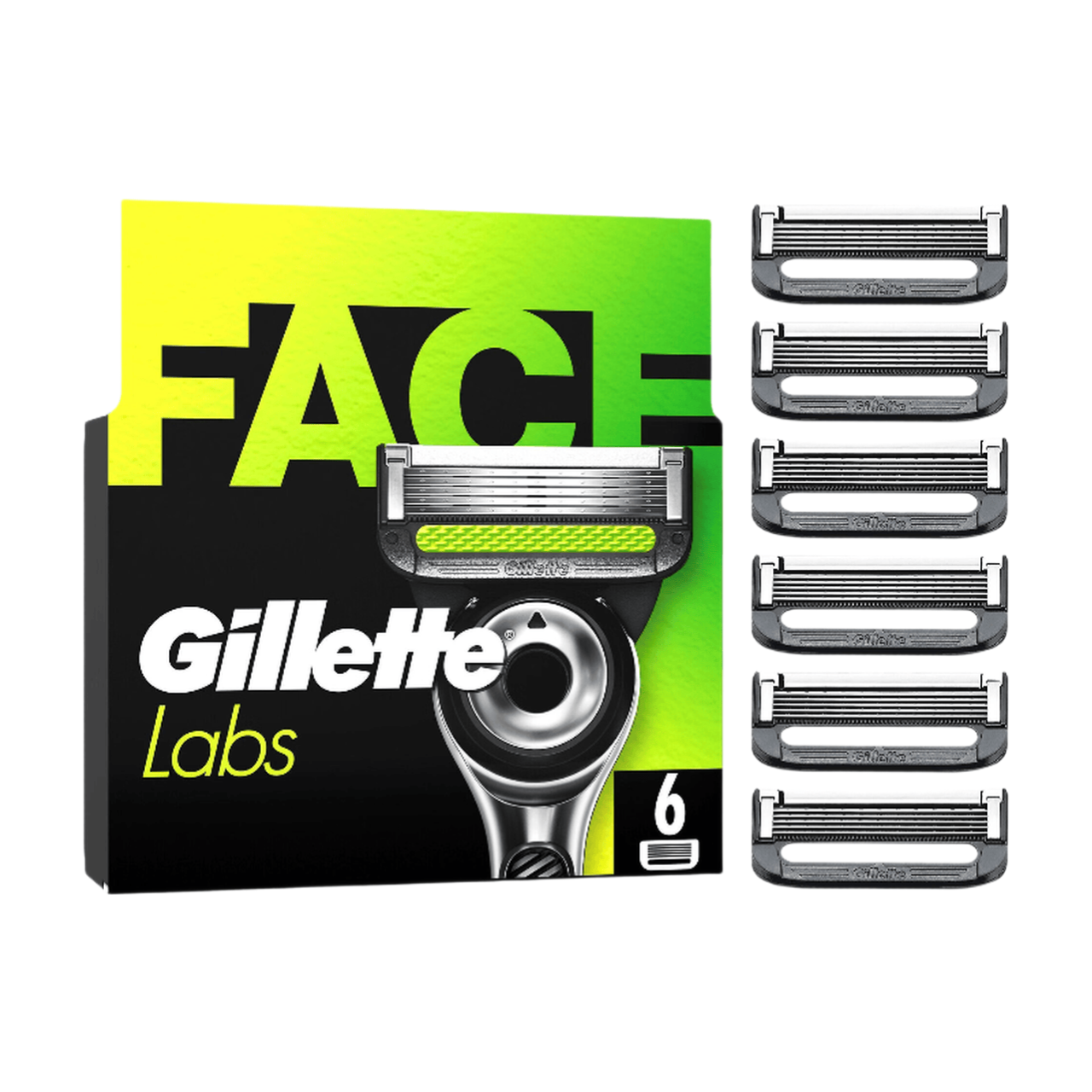 Gillette Labs Lames de Rasoir Homme, Pack de 6 Cartouches | Recharges Compatibles avec les Manches de la Série, en Acier Inoxydable, 1 Rechange Jusqu’à 30 Rasages