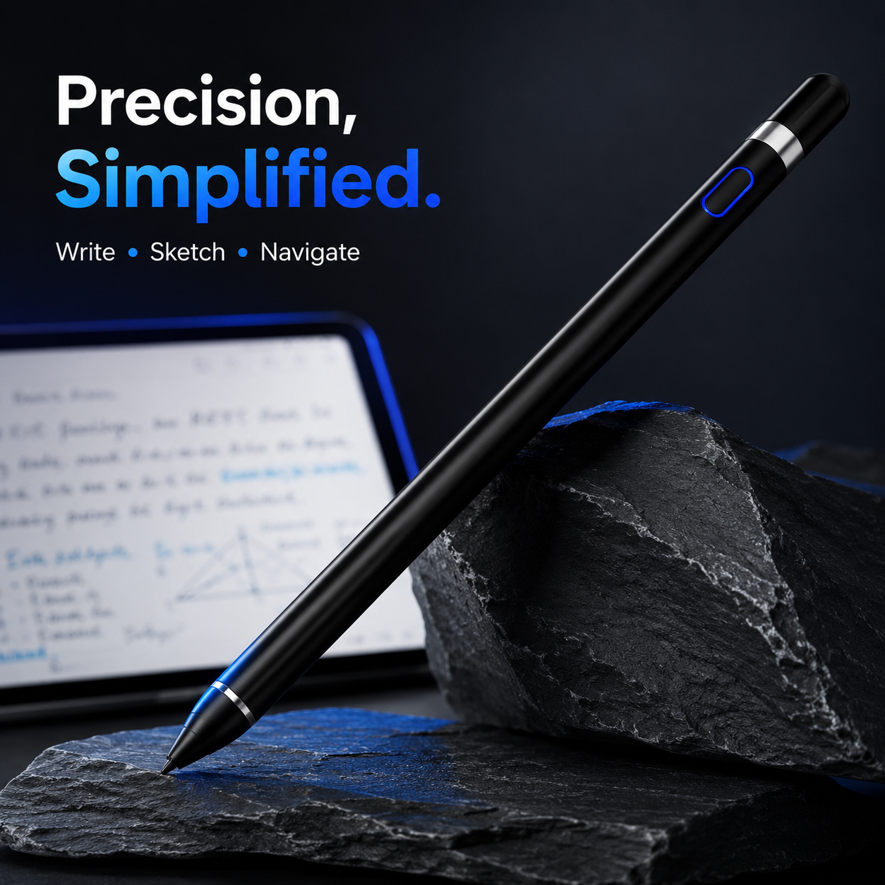 VoxorAI HL-U05 Stylo noir, stylet, stylet actif, stylet pour tablette, stylet universel pour iOS, iPad, Android et ordinateurs