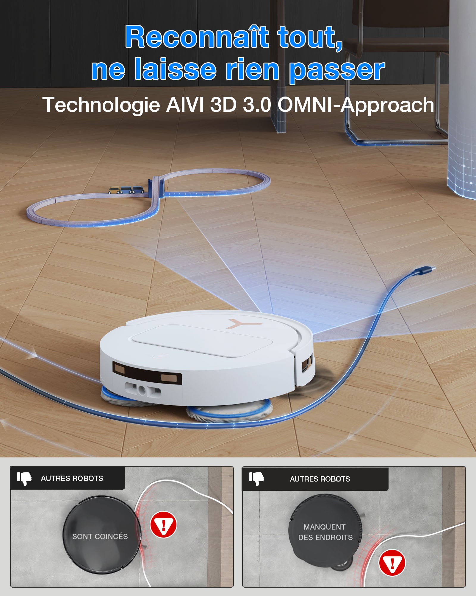 Robot aspirateur et laveur ECOVACS T50 Pro (Noir) avec station OMNI tout-en-un incluant le dosage du nettoyant, OZMO Turbo 2.0, jusqu'à 25 000 Pa de puissance d'aspiration