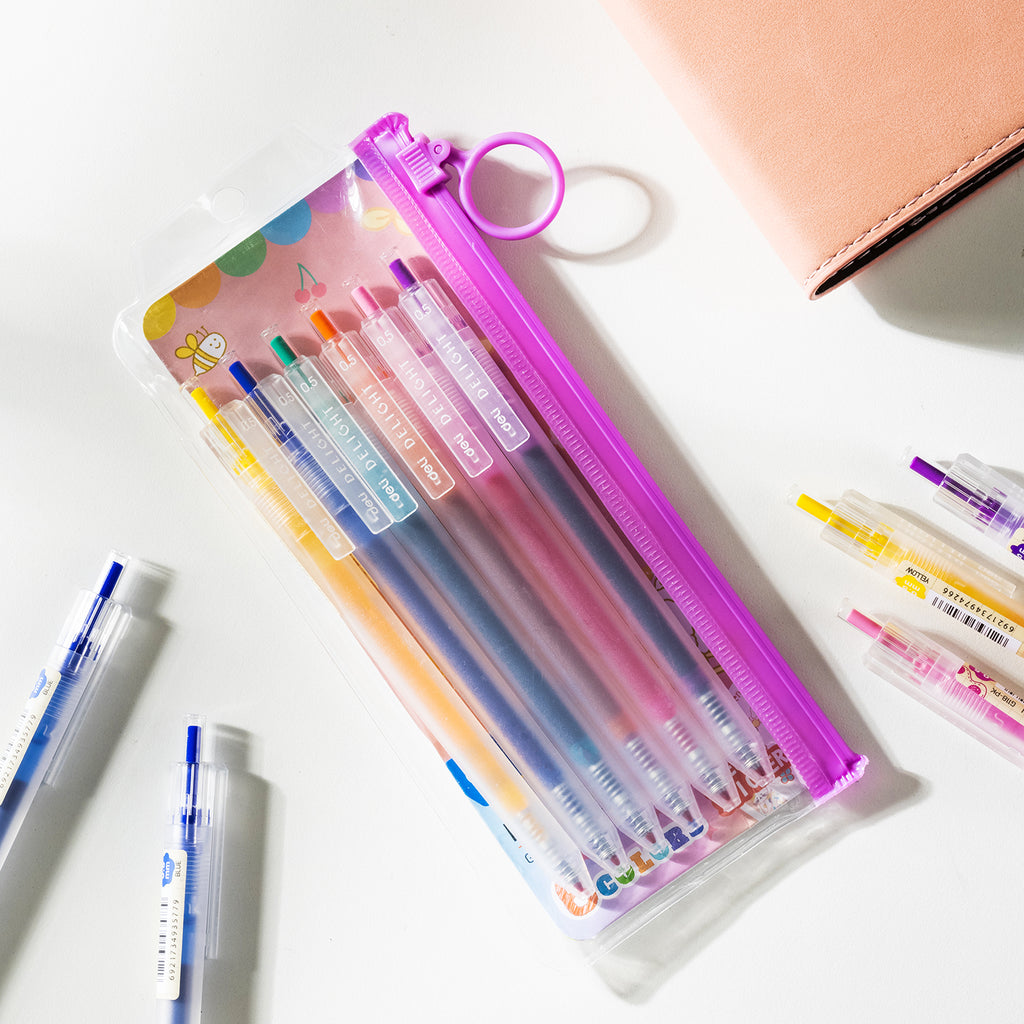Deli Stylos gel 0,5 mm, Fournitures d’écriture de bureau, Lot de 6 (Rouge/Bleu/Jaune)