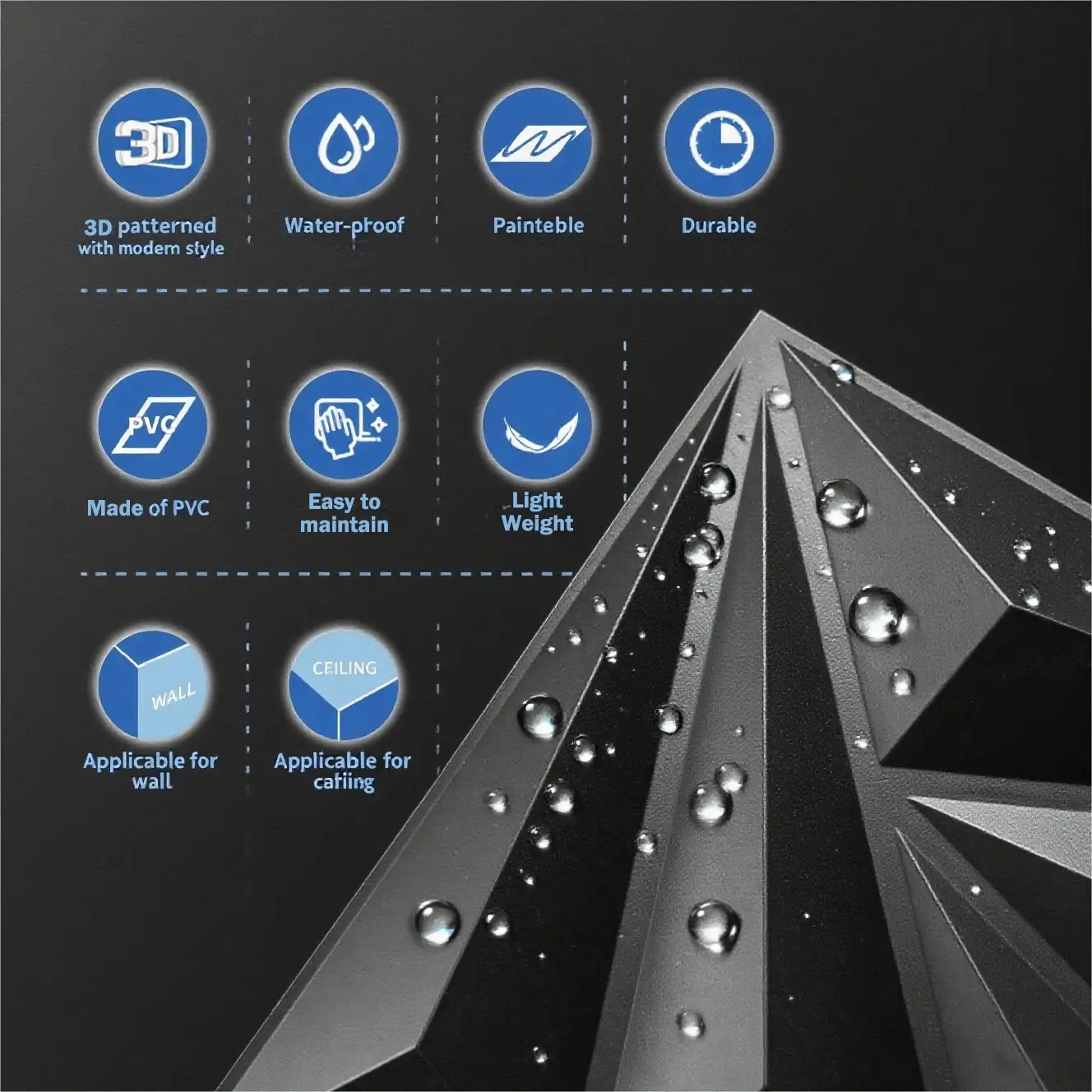 Art3d Panneaux muraux 3D en PVC Premium – Carrelages texturés modernes pour la décoration intérieure et de bureau (30 x 30 cm, Noir, Lot de 20)