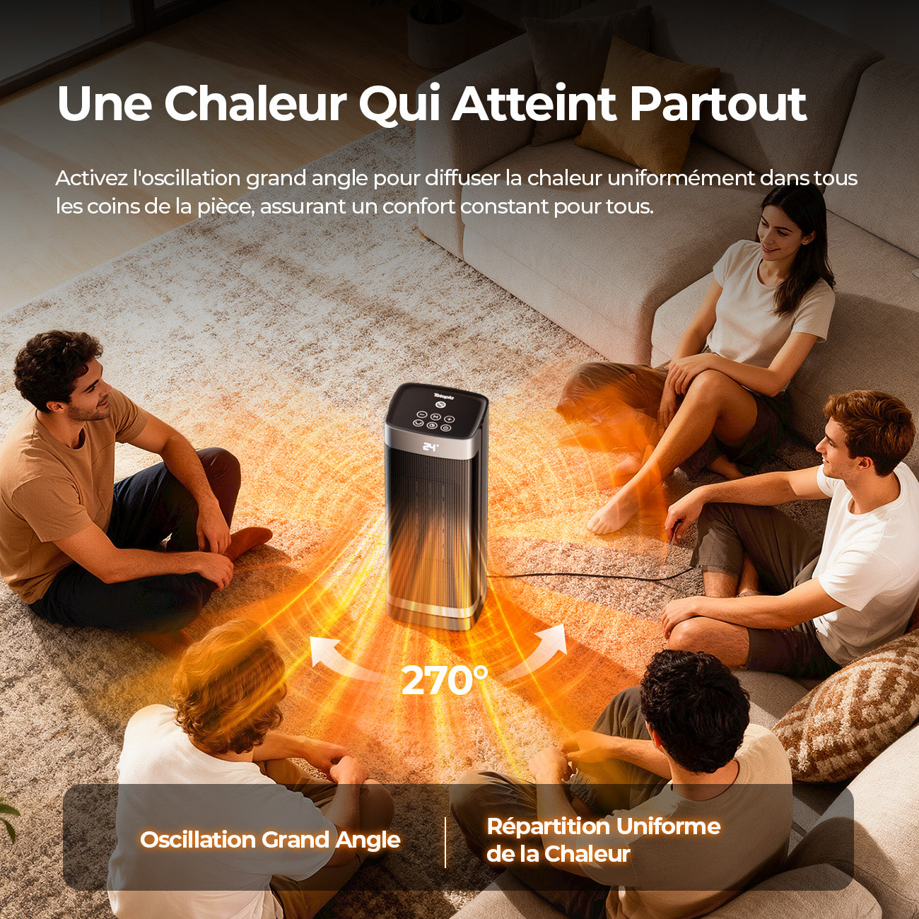Totopia Chauffage électrique 2000 W, Chauffage céramique PTC, Télécommande, 2 modes de chauffage, Minuterie 12 h, Thermostat réglable, Protection anti-basculement et surchauffe
