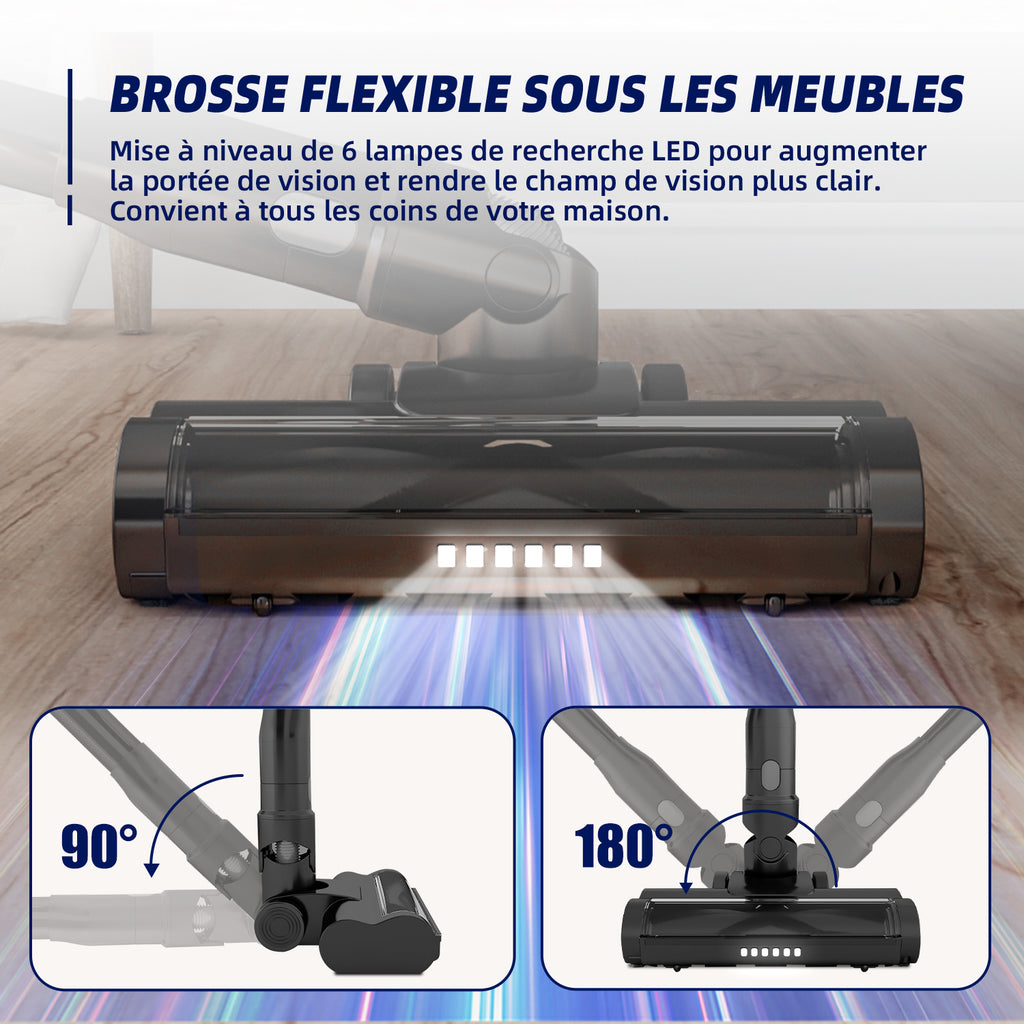 Daynee Aspirateur sans fil 58 kPa aspiration puissante avec écran d'affichage filtration HEPA*4 pour poils d'animaux tapis sols durs