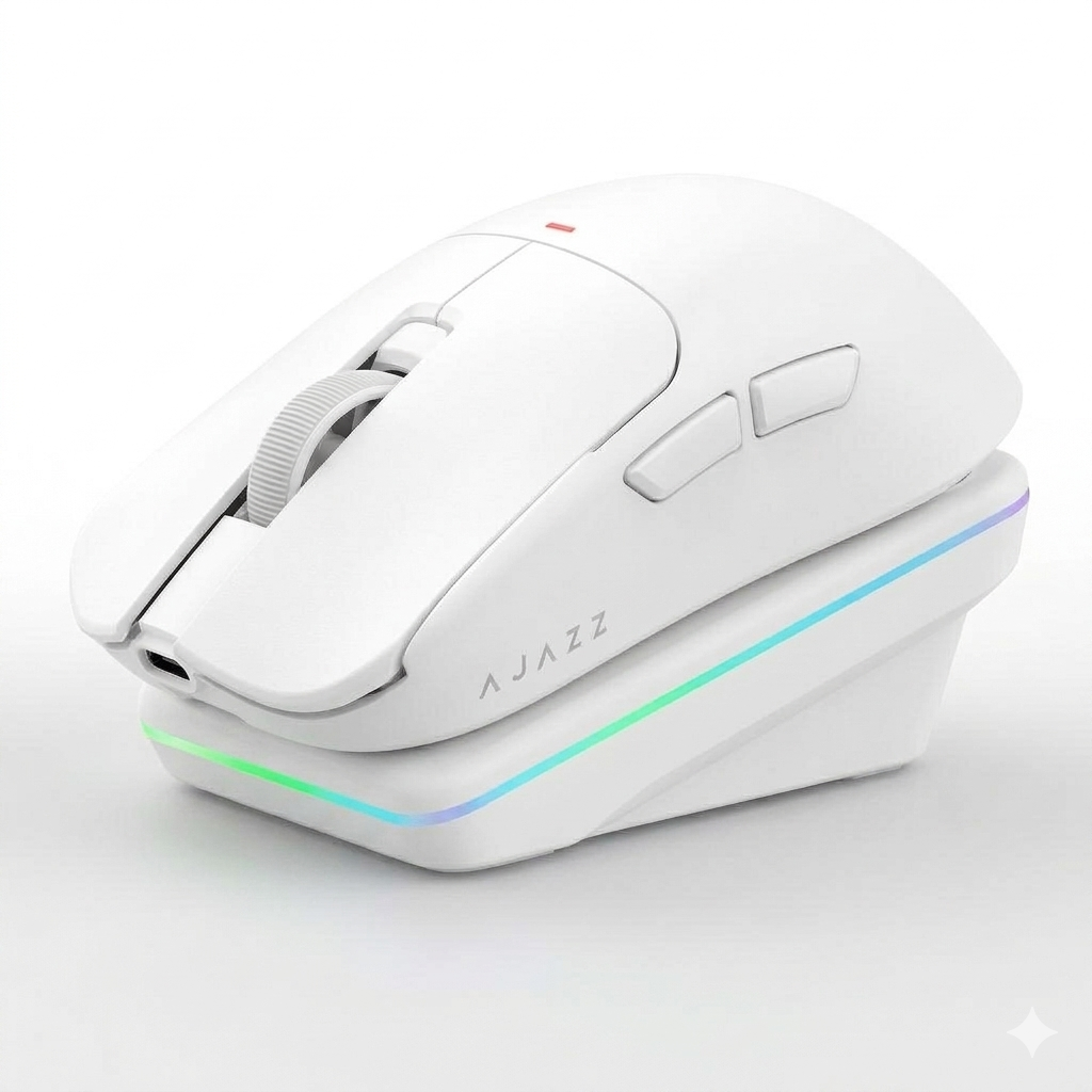 AJAZZ AJ200 AI MC Souris Gaming sans Fil avec Station de Charge, Assistant IA, Capteur PAW3311 24000 DPI, Tri-Mode BT/2,4G/USB-C, 63 g Légère Ergonomique pour PC Gaming Bureau