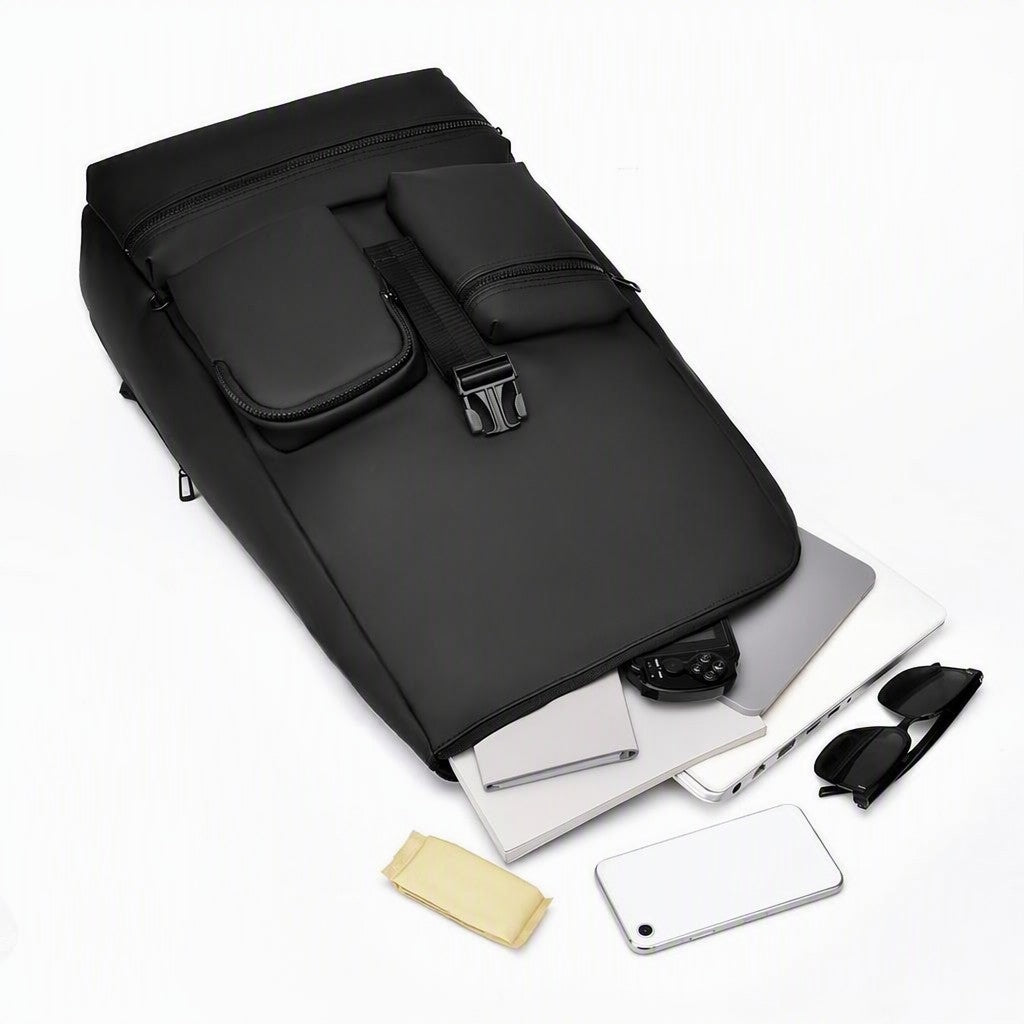 Sac à dos ordinateur portable professionnel 15,6 pouces à rabat hydrofuge Multi poches externes Poches arrière antivol Sac à dos décontracté Pour bureau et voyage quotidien