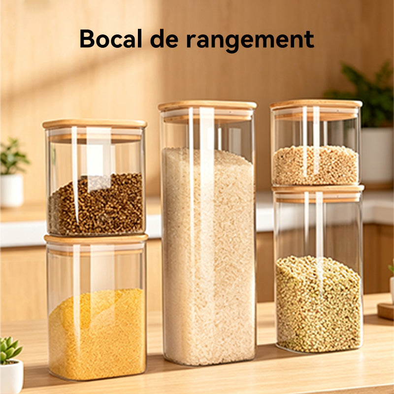 JORDAN&JUDY Lot de 5 boîtes de conservation en verre, hermétiques pour céréales, finition grain de bois (750 ml x1 + 800 ml x1 + 1100 ml x1 + 1500 ml x1 + 2300 ml x1)