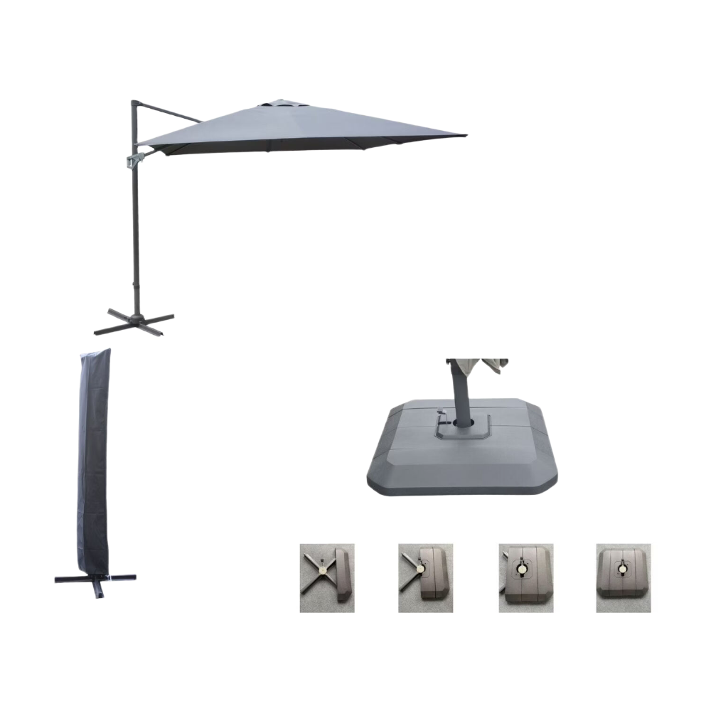 PROLOISIRS Parasol Deporté Orientable NH 3×3 KIT COMPLET - Gris