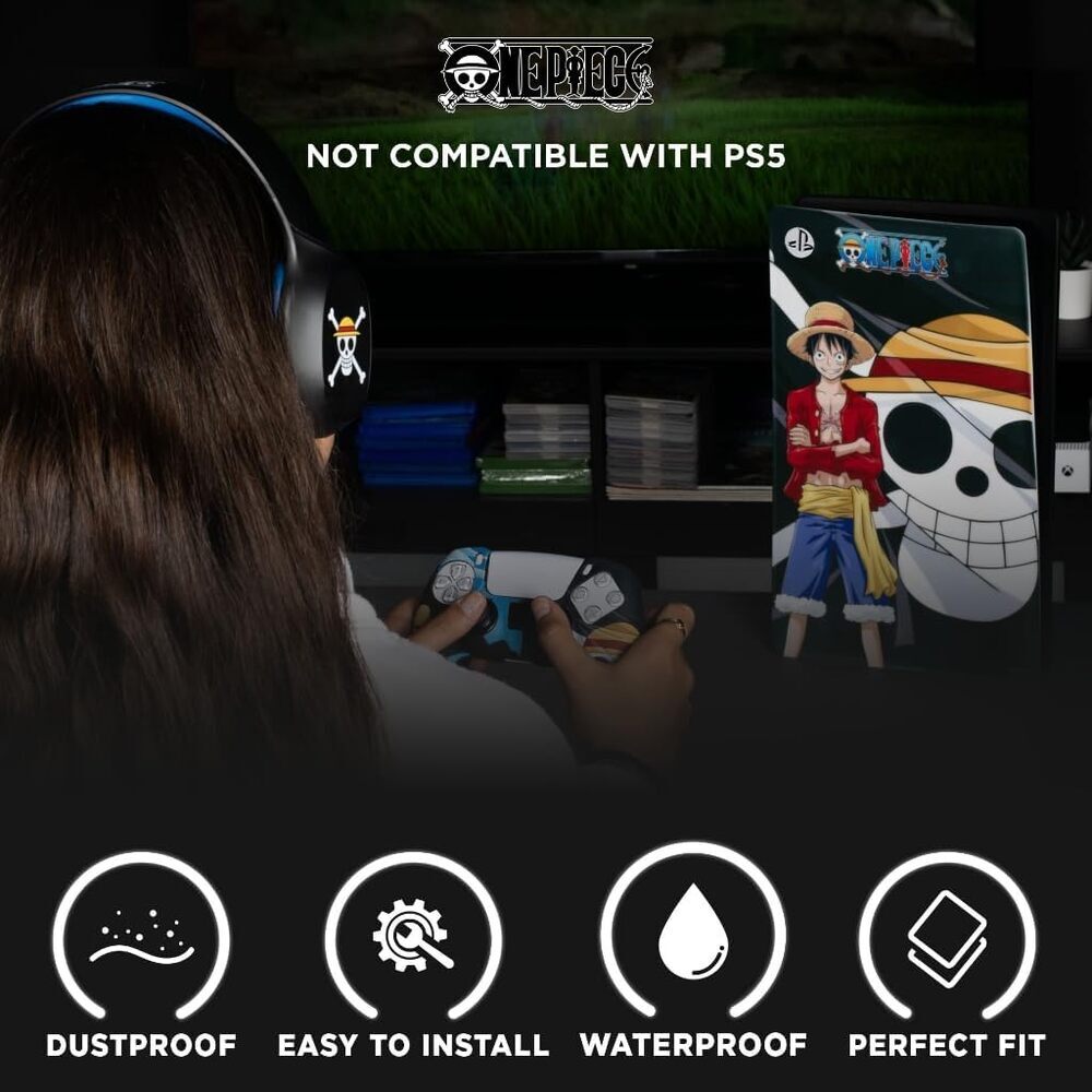 Konix One Piece Façade de protection pour console PS5 Slim - Silicone - Antichoc - Anti-rayures - Motif Luffy - Noir