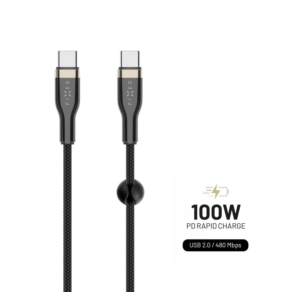 FIXED Câble tressé USB-C/USB-C, 1,2 m, 100 W, noir