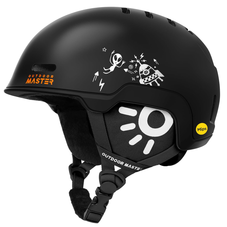 OutdoorMaster Casque de ski enfant MIPS Reindeer pour garçons, filles et adolescents Noir XS